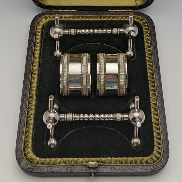 Around 1915 British Antique Silver Plated Napkin Ring & Knife Rest Pair Boxed